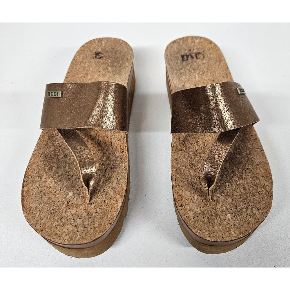 Reef Cushion Vista Hi Bronze Metallic Cork Platform Sandals Womens 8